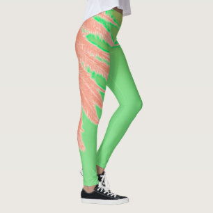 Summer Vibes Palm Tree Leaves Pale Green Leggings