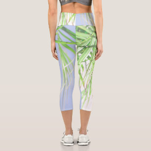 Summer Vibes Palm Tree Leaves Pale Green Pastel Capri Leggings