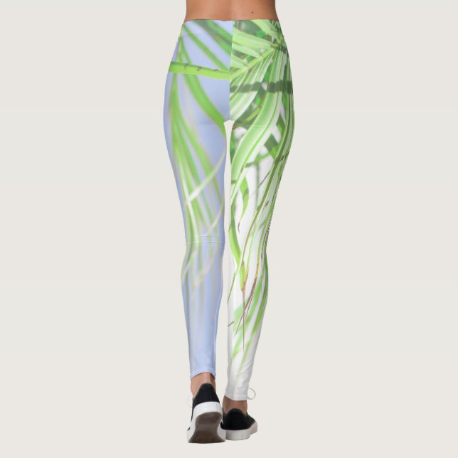 Summer Vibes Palm Tree Leaves Pale Green Pastel Leggings (Back)