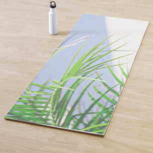 Summer Vibes Palm Tree Leaves Pale Green Pastel Yoga Mat