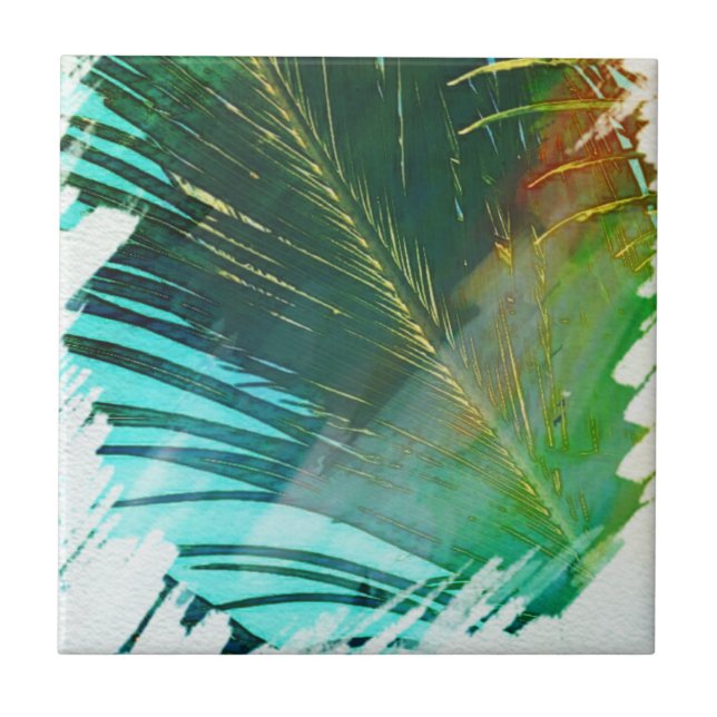 Summer Vibes Palm Tree Leaves Pale Green Tile (Front)