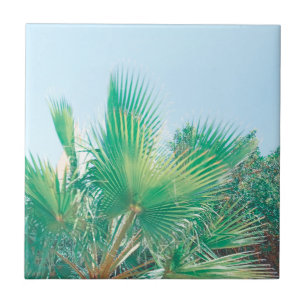 Summer Vibes Palm Tree Leaves Pale Green Tile