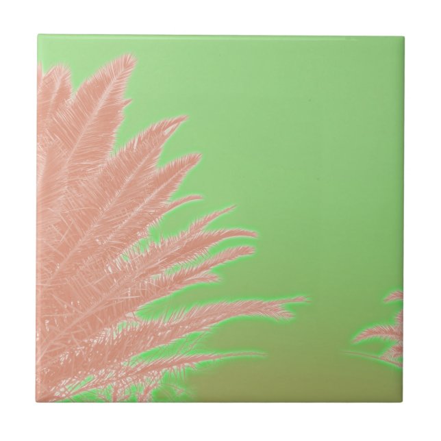 Summer Vibes Palm Tree Leaves Pale Green Tile (Front)