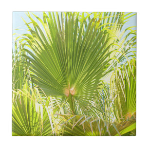 Summer Vibes Palm Tree Leaves Pale Green Tile
