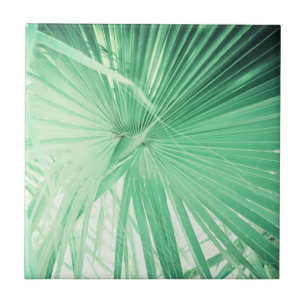 Summer Vibes Palm Tree Leaves Pale Green Tile