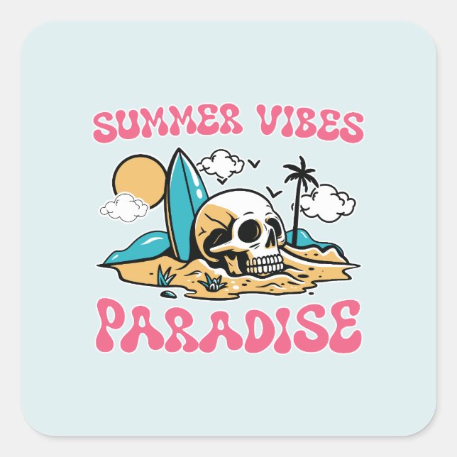Summer Vibes Paradise - Skull Square Sticker (Front)