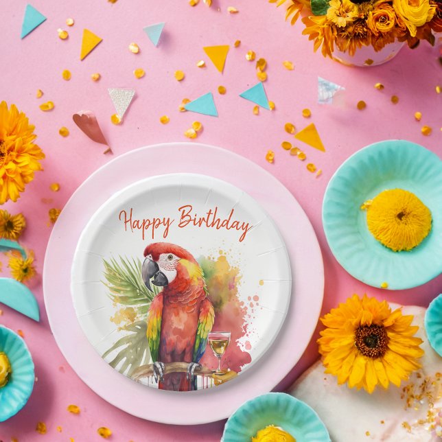 Summer vibes Parrot -  Birthday  Paper Plate (Creator Uploaded)