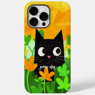 Summer Vibes Personalised Cute Floral Black Cat iPhone 14 Pro Max Case