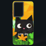 Summer Vibes Personalised Floral Black Cat Samsung Galaxy Case<br><div class="desc">This personalised Samsung case is perfect for cat lovers who want to protect their phone while showing off their love for felines. The case features a cute abstract print with a sweet floral black cat with orange and green background. You can personalise the case by adding a name or any...</div>