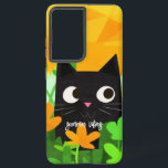 Summer Vibes Personalised Floral Black Cat Samsung Galaxy Case<br><div class="desc">This personalised Samsung case is perfect for cat lovers who want to protect their phone while showing off their love for felines. The case features a cute abstract print with a sweet floral black cat with orange and green background. You can personalise the case by adding a name or any...</div>