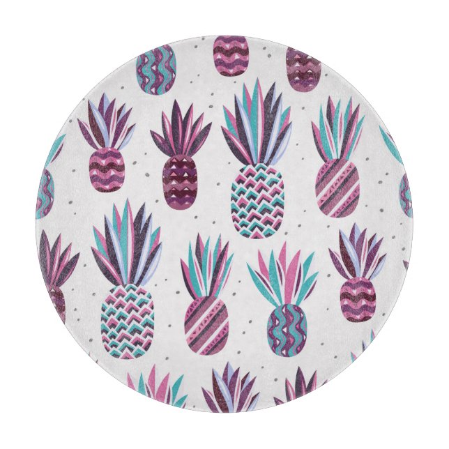 Summer Vibes: Pineapple Pattern, Colourful Dots Cutting Board (Front)