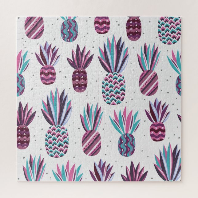 Summer Vibes: Pineapple Pattern, Colourful Dots Jigsaw Puzzle (Vertical)