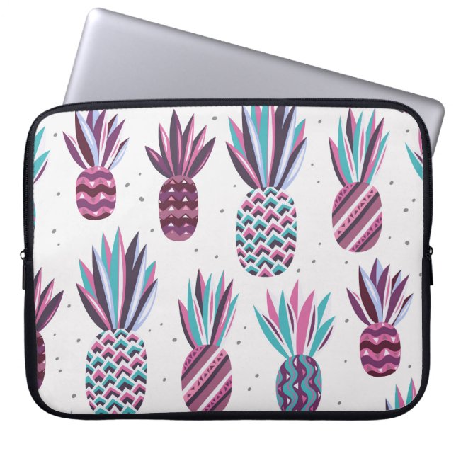Summer Vibes: Pineapple Pattern, Colourful Dots Laptop Sleeve (Front)