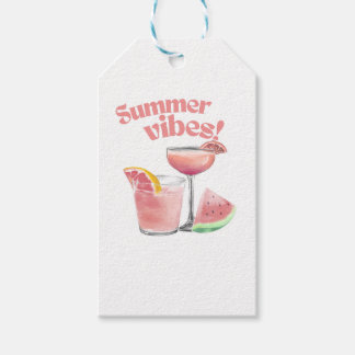 Summer Vibes Pink Cocktail Watercolor Art Gift Tags