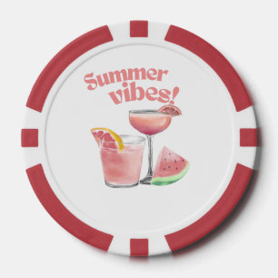 Summer Vibes Pink Cocktail Watercolor Art Poker Chips