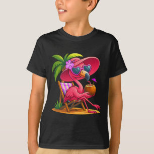 Summer Vibes Pink Flamingo Beach Palm Tree Summer T-Shirt