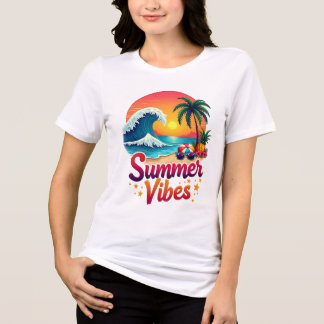 Summer Vibes Retro Beach Design – Tropical Sunset, Tri-Blend Shirt