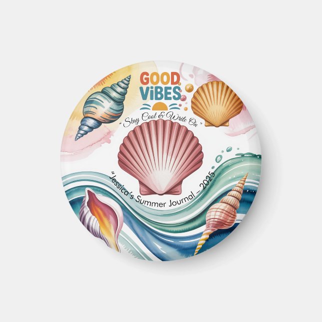 Summer Vibes Retro Beach Illustration Magnet (Front)