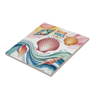 Summer Vibes Retro Beach Illustration Tile