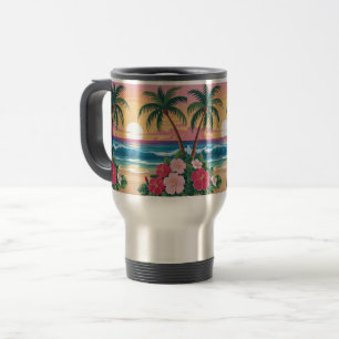 Summer Vibes Retro Beach Illustration Travel Mug