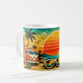 Summer Vibes Retro Beach Sunset Coffee Mug