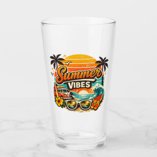 Summer Vibes Retro Beach Sunset Glass