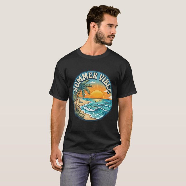 Summer Vibes Retro Beach Sunset T-Shirt (Front Full)