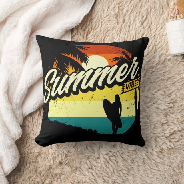 Summer Vibes Retro Silhouette Cushion (Blanket)