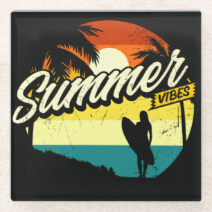 Summer Vibes Retro Silhouette Glass Coaster