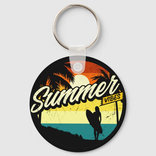 Summer Vibes Retro Silhouette   Key Ring (Front)