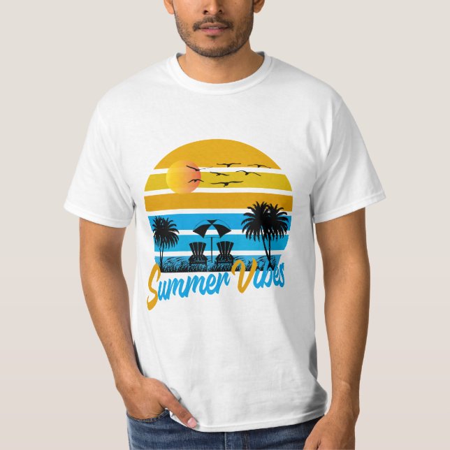 Summer Vibes Retro Sunset Beach T-Shirt (Front)