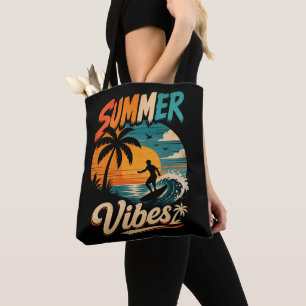 Summer Vibes Retro Surf Sunset Tote Bag