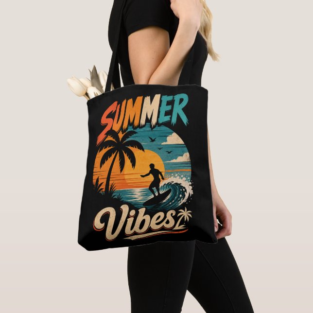 Summer Vibes Retro Surf Sunset Tote Bag (Close Up)