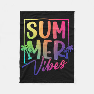 Summer Vibes Retro Tropical Sunset Palm Trees Beac Fleece Blanket