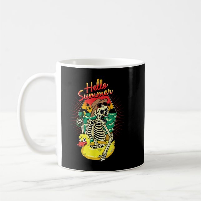 Summer Vibes Skeleton Funny Skeleton On Beach Suns Coffee Mug (Left)