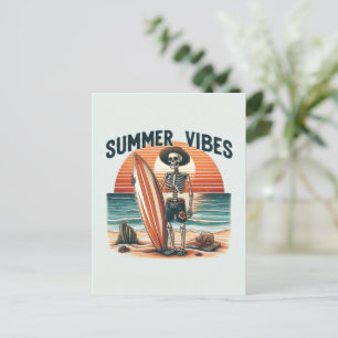 Summer Vibes Skeleton Surfer Sunset Beach Design Holiday Postcard