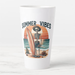 Summer Vibes Skeleton Surfer Sunset Beach Design Latte Mug