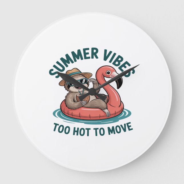 Summer Vibes Sloth Funny Lazy Float 2 Large Clock (Front)