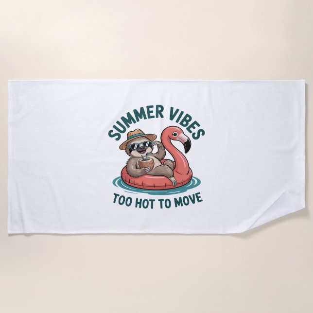 Summer Vibes Sloth Funny Lazy Float Beach Towel (Front)