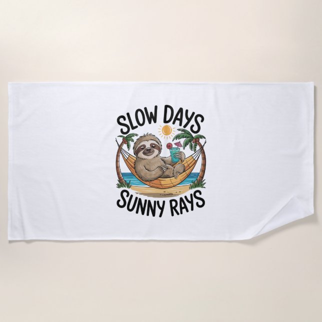 Summer Vibes Sloth Funny Lazy Float Beach Towel (Front)