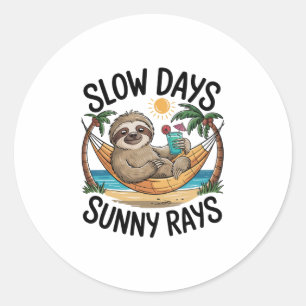 Summer Vibes Sloth Funny Lazy Float Classic Round Sticker