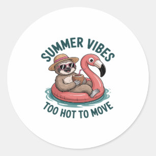 Summer Vibes Sloth Funny Lazy Float Classic Round Sticker