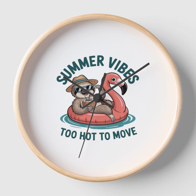 Summer Vibes Sloth Funny Lazy Float Clock (Front)