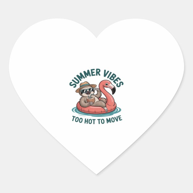 Summer Vibes Sloth Funny Lazy Float Heart Sticker (Front)