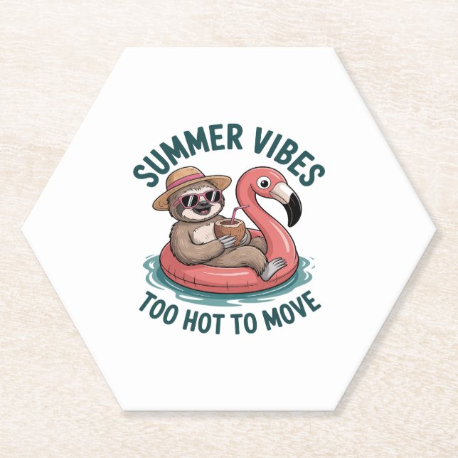 Summer Vibes Sloth Funny Lazy Float Paper Coaster (Front)