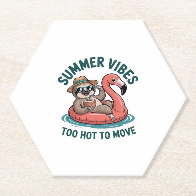 Summer Vibes Sloth Funny Lazy Float Paper Coaster (Front)