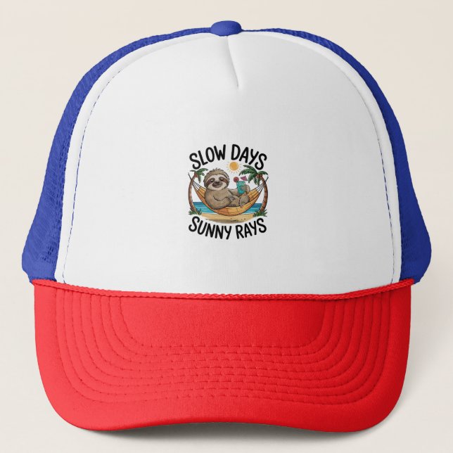 Summer Vibes Sloth Funny Lazy Float Trucker Hat (Front)