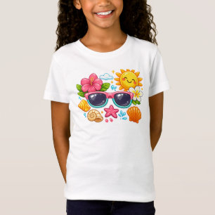 Summer Vibes Stylish Sunglasses Graphic Kids White T-Shirt