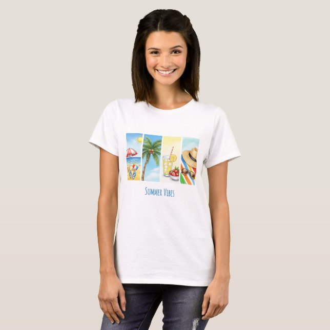 Summer Vibes Sublimation T-Shirt | Retro Beach Sce (Front Full)