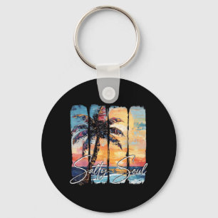 Summer Vibes Summer Soul Palm Tree Sunset Funny Key Ring